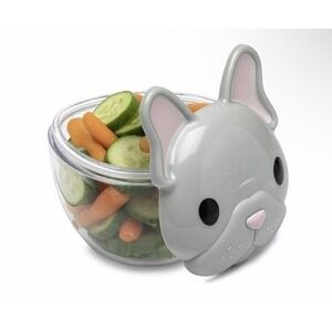 Melii French Bulldog Grey Snack Container Cute Lunch Reusable Leakproof Airtight
